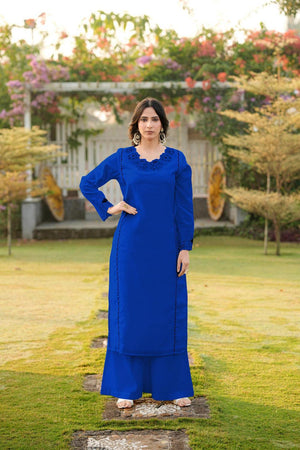 Royal Blue Embroidered Art Silk Kurti Pant Set (NC2242CKS)