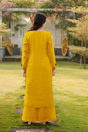 Yellow Embroidered Art Silk Kurti Pant Set (NC2242DKS)