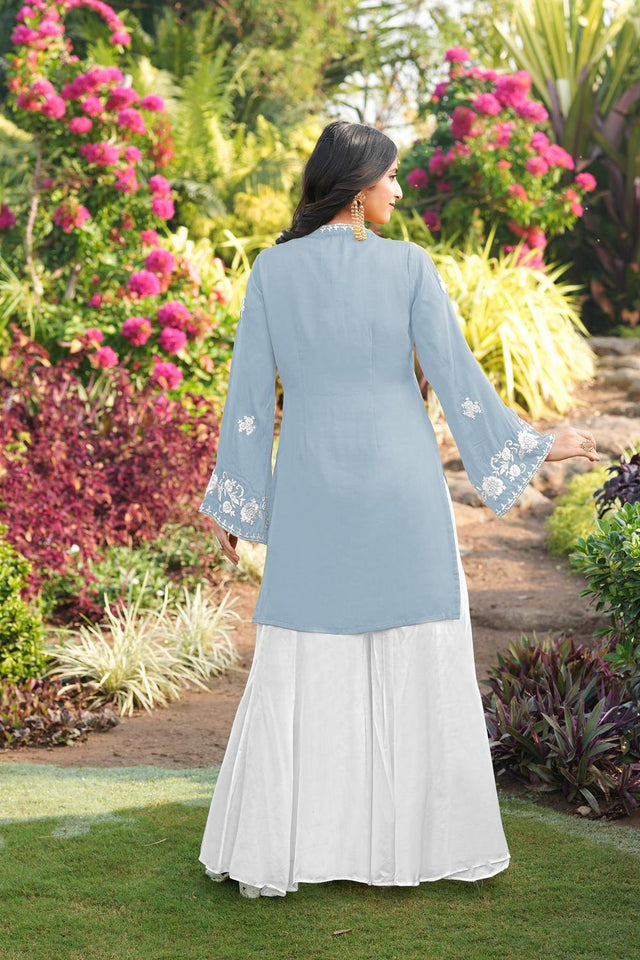 Blue Floral Embroidered Satin Sharara Suits (NC2245CKS)