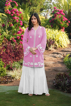 Pink Floral Embroidered Satin Sharara Suits (NC2245DKS)