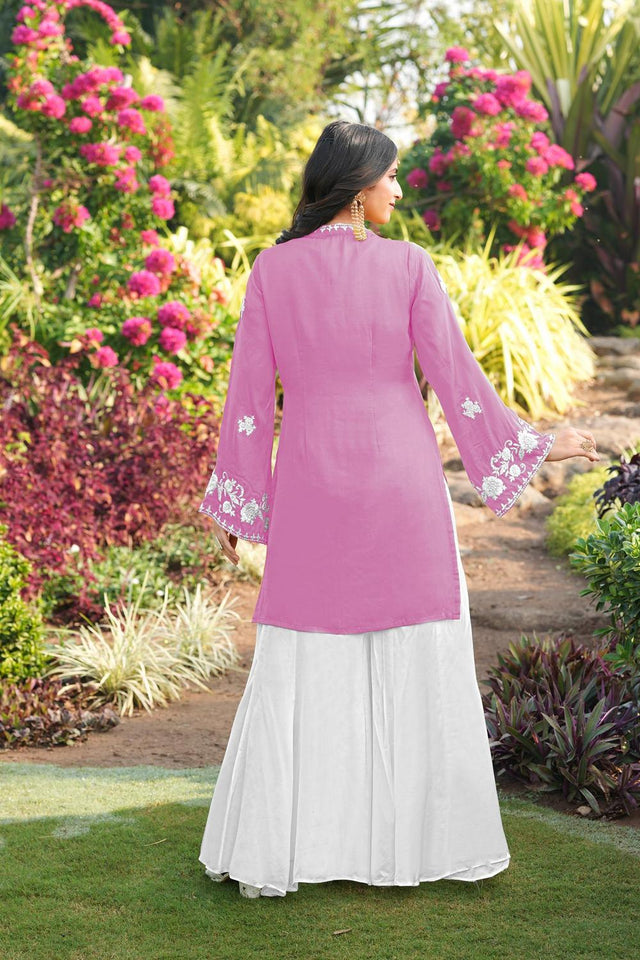 Pink Floral Embroidered Satin Sharara Suits (NC2245DKS)