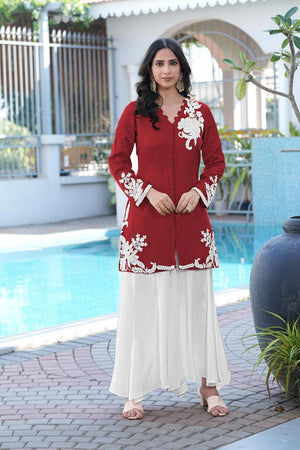 Maroon Floral Embroidered Satin Sharara Suits (NC2246BKS)