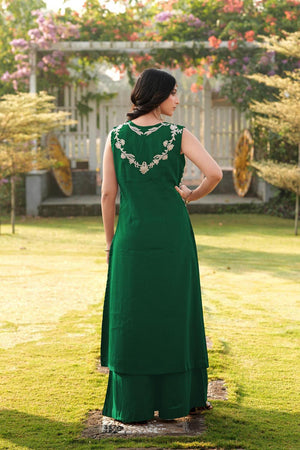 Green Floral Embroidered Art Silk Kurti Palazzo Set (NC2248CKS)