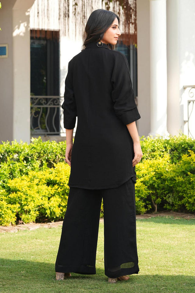 Black Floral Embroidered Georgette Kurti Pant Set (NC2250AKS)