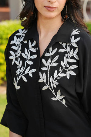 Black Floral Embroidered Georgette Kurti Pant Set (NC2250AKS)