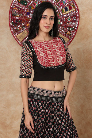 Black Printed Cotton Blouse (NCBL-002-BLCK)