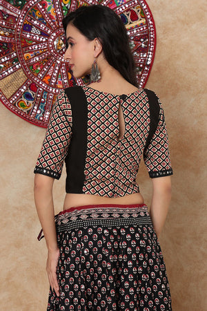 Black Printed Cotton Blouse (NCBL-002-BLCK)