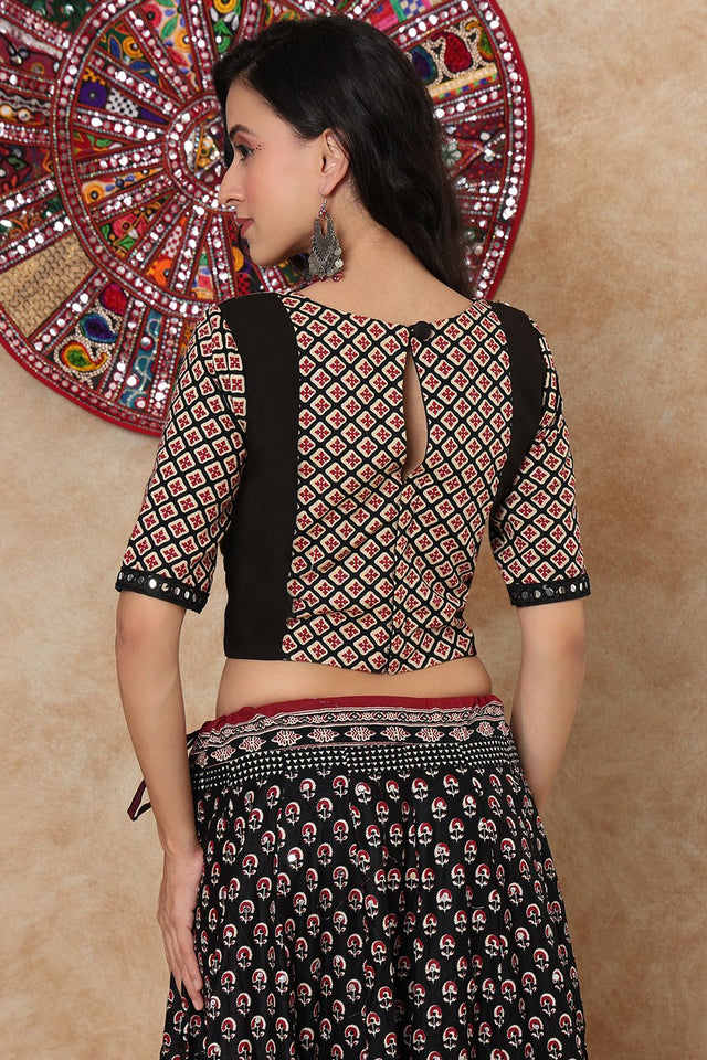 Black Printed Cotton Blouse (NCBL-002-BLCK)