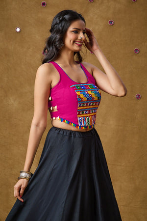 Pink Cotton Embroidered Sleeveless Blouse