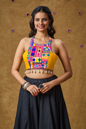 Yellow Cotton Embroidered Sleeveless Blouse