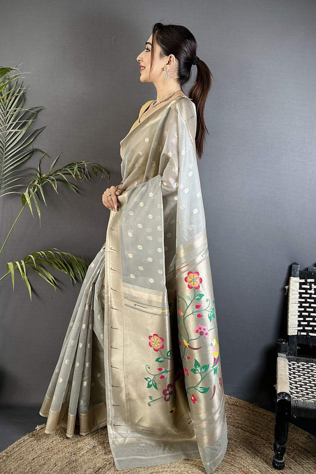 Grey Paithani Woven Tissue Saree (ND1001)