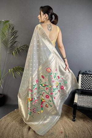Grey Paithani Woven Tissue Saree (ND1001)