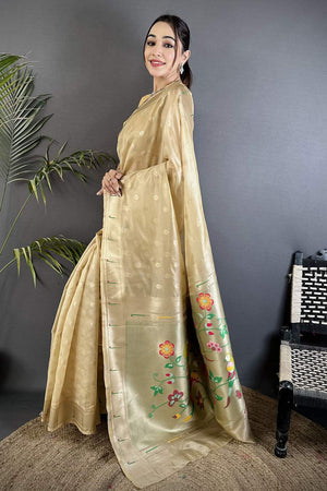 Beige Paithani Woven Tissue Saree (ND1002)