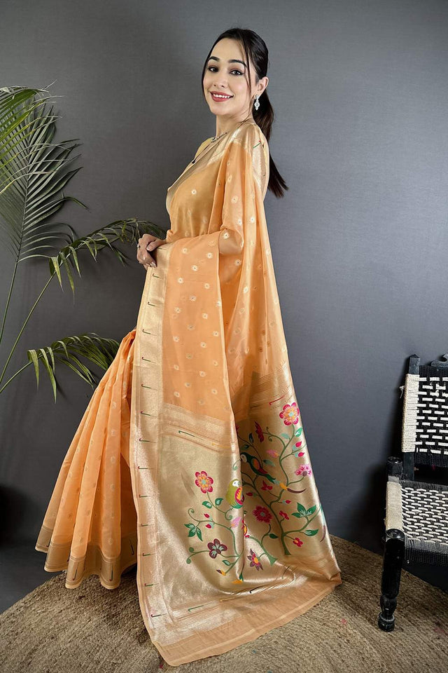 Peach Paithani Woven Tissue Saree (ND1003)