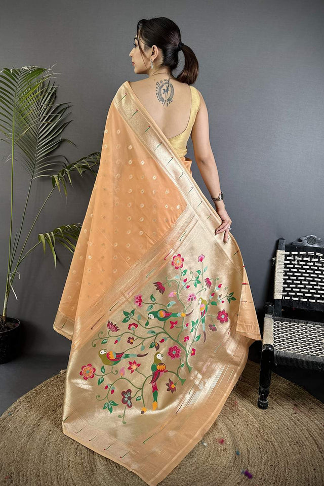 Peach Paithani Woven Tissue Saree (ND1003)