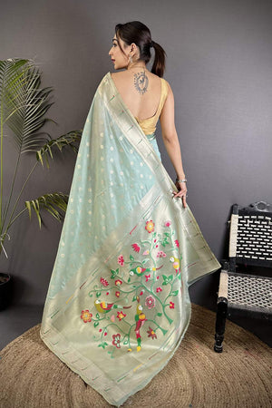 Blue Paithani Woven Tissue Saree (ND1004)