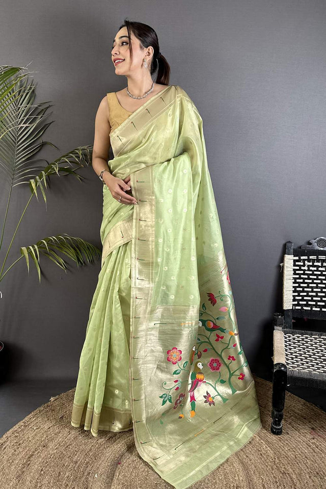 Green Paithani Woven Tissue Saree (ND1005)