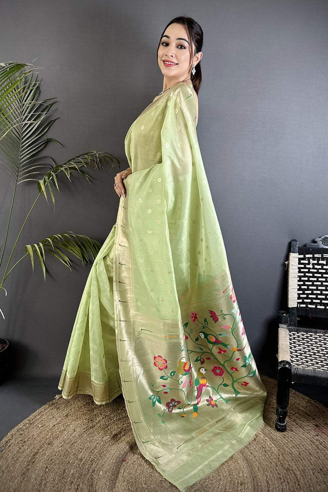 Green Paithani Woven Tissue Saree (ND1005)