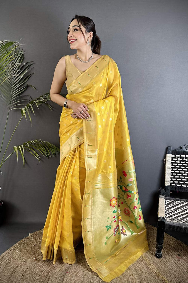 Yellow Paithani Woven Tissue Saree (ND1006)