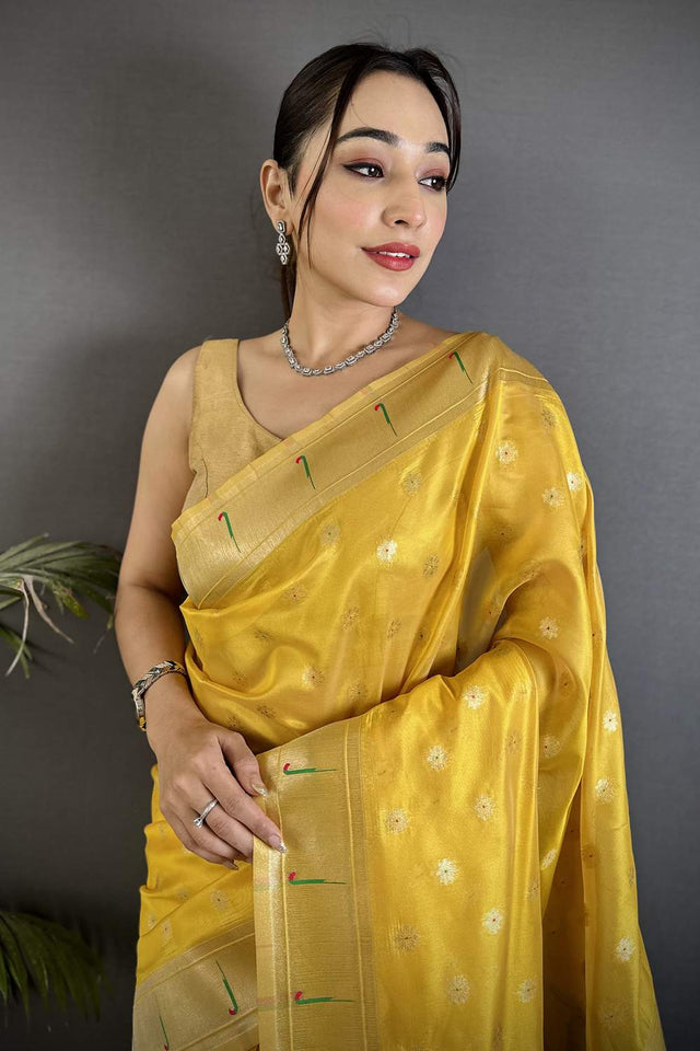 Yellow Paithani Woven Tissue Saree (ND1006)