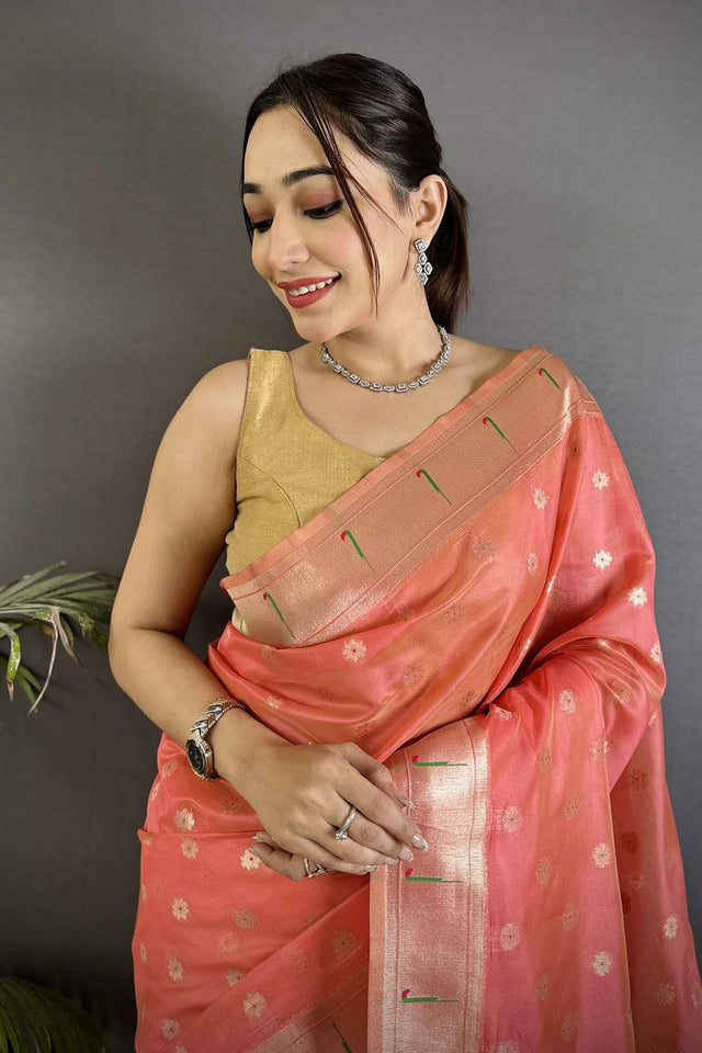 Pink Paithani Woven Tissue Saree (ND1007)