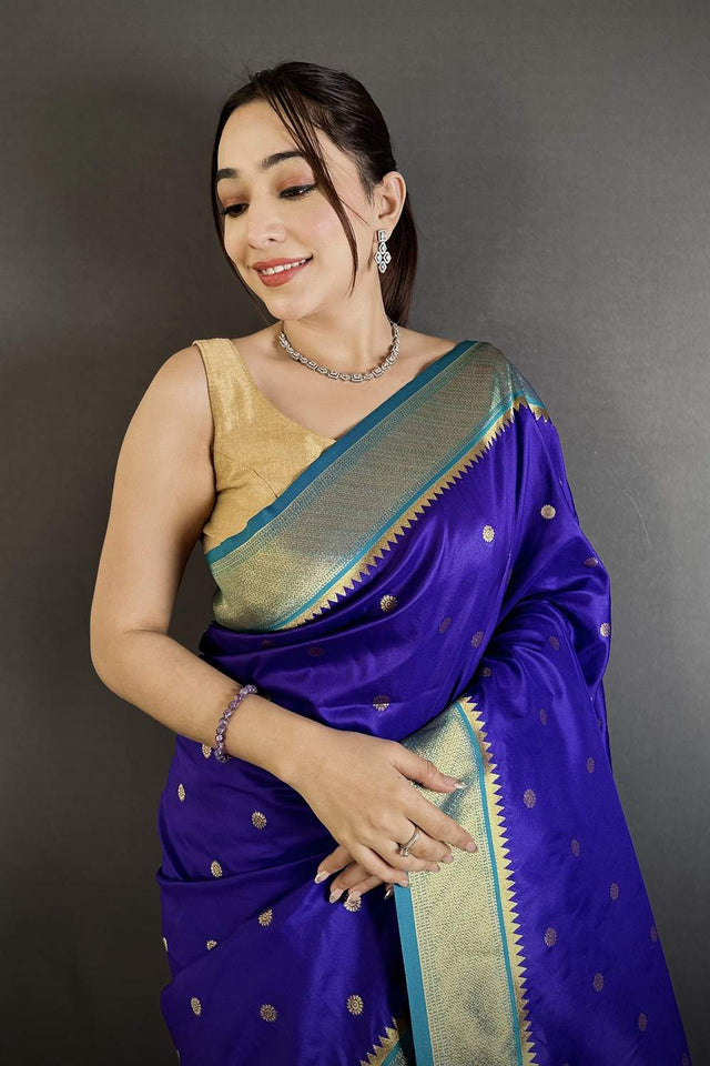Royal Blue Paithani Peacock Woven Silk Saree (ND105)