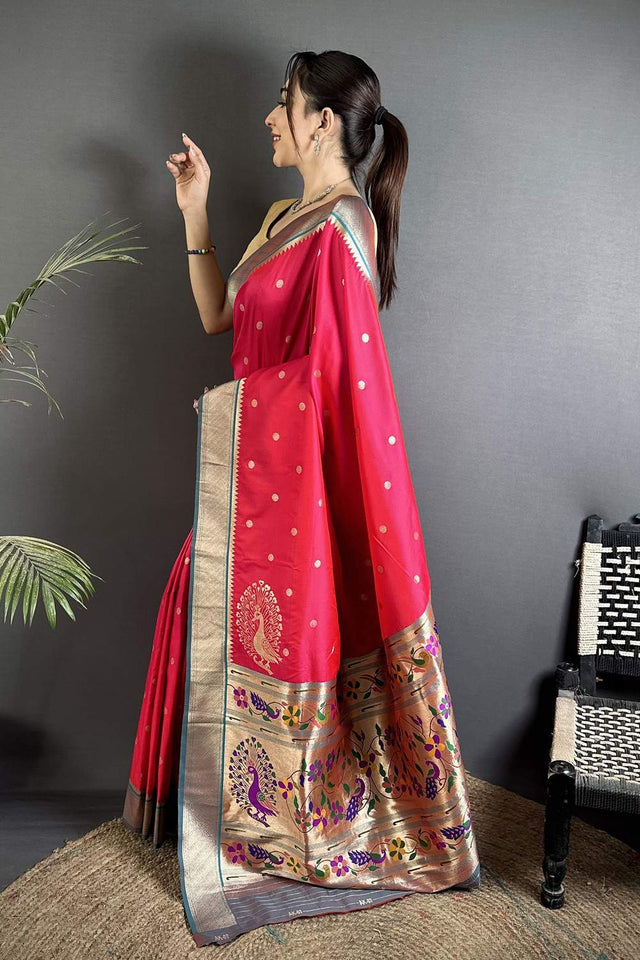 Pink Paithani Peacock Woven Silk Saree (ND107)