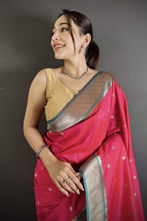 Pink Paithani Peacock Woven Silk Saree (ND107)