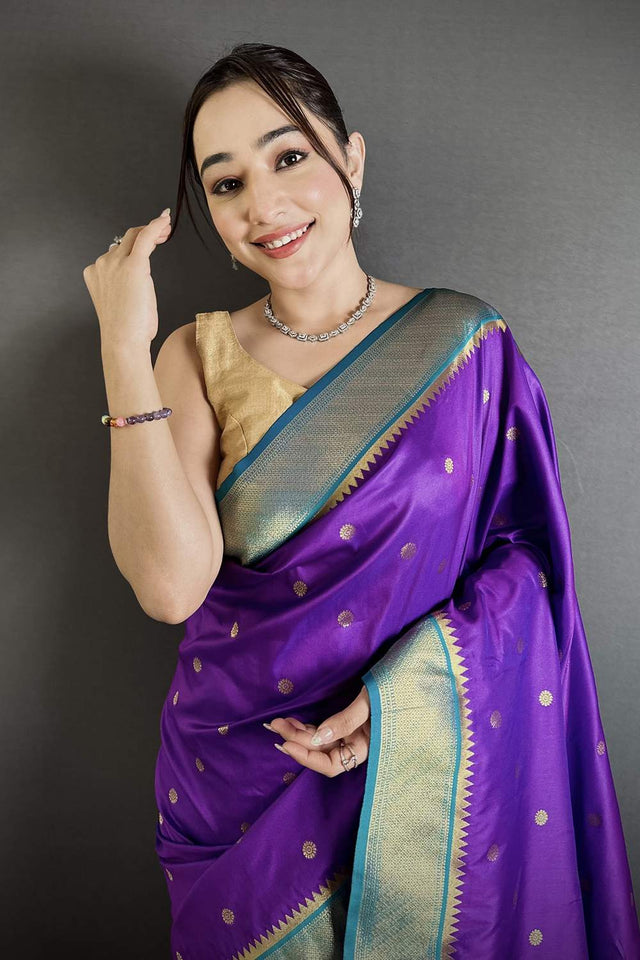 Purple Paithani Peacock Woven Silk Saree (ND108)