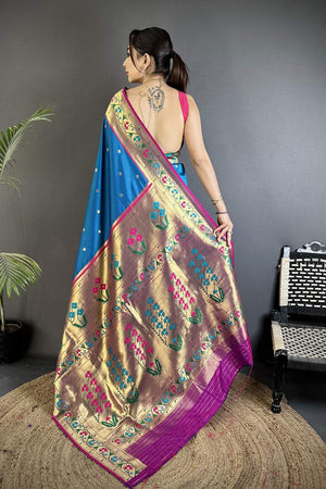 Blue Paithani Floral Woven Silk Saree (ND206)