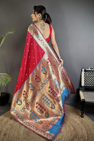 Red Paithani Floral Woven Silk Saree (ND210)