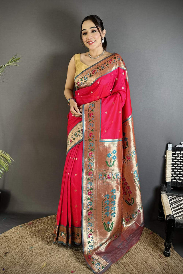 Red Paithani Floral Woven Silk Saree (ND211)