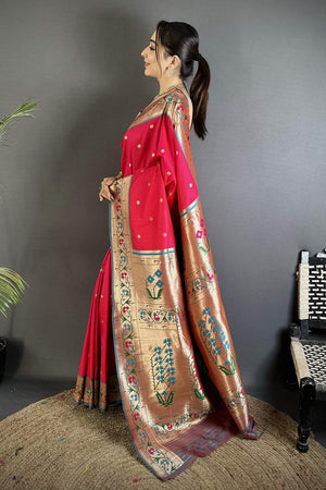 Red Paithani Floral Woven Silk Saree (ND211)