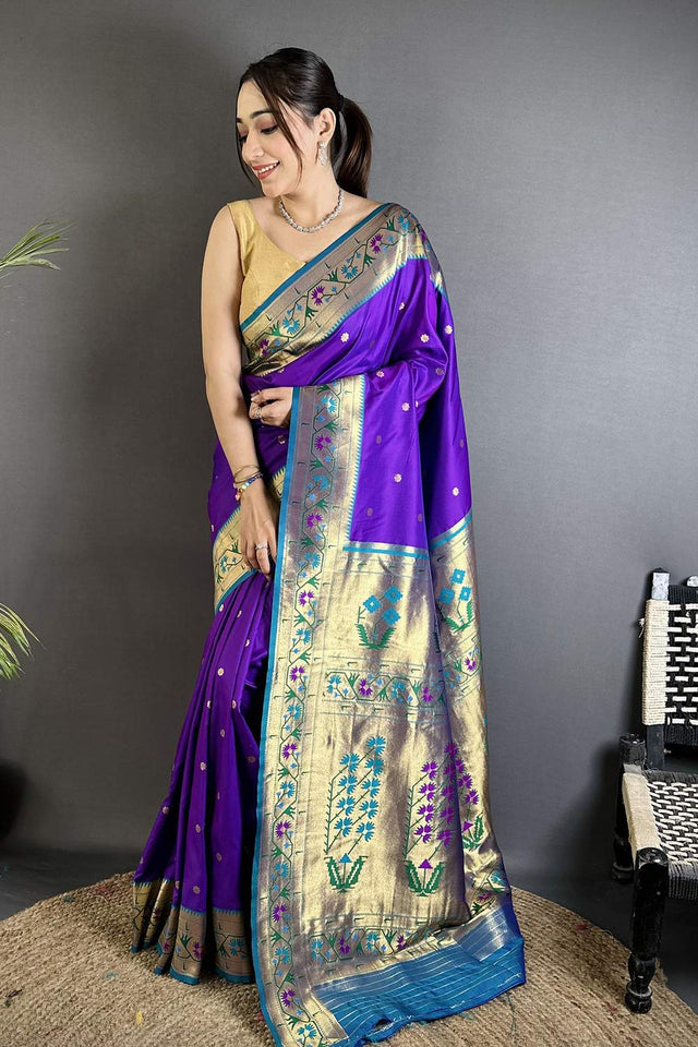 Purple Paithani Floral Woven Silk Saree (ND212)