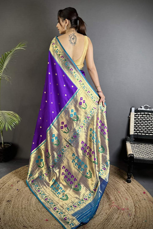 Purple Paithani Floral Woven Silk Saree (ND212)