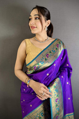 Purple Paithani Floral Woven Silk Saree (ND212)