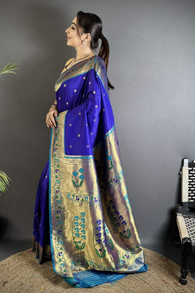 Blue Paithani Floral Woven Silk Saree (ND213)