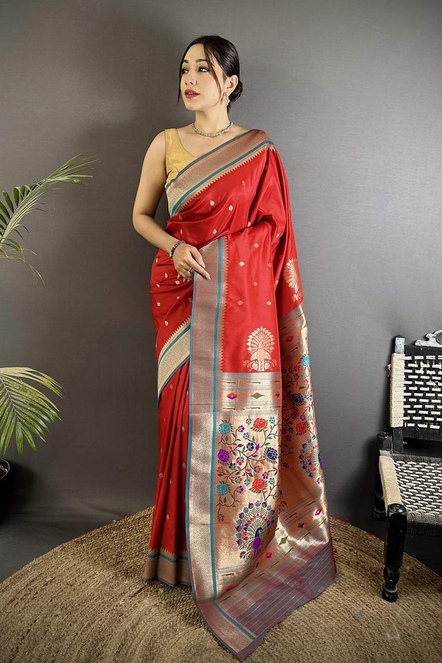 Red Paithani Woven Silk Saree (ND301)