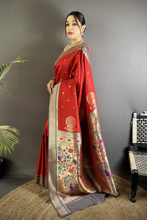 Red Paithani Woven Silk Saree (ND301)