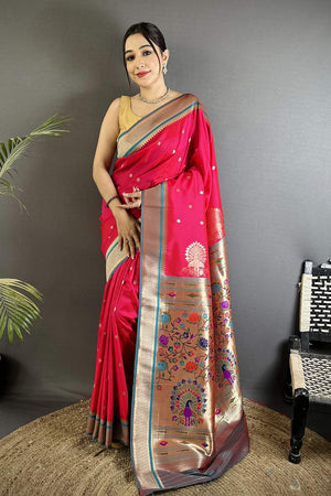 Dark Pink Paithani Woven Silk Saree (ND302)