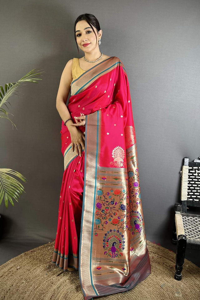 Dark Pink Paithani Woven Silk Saree (ND302)