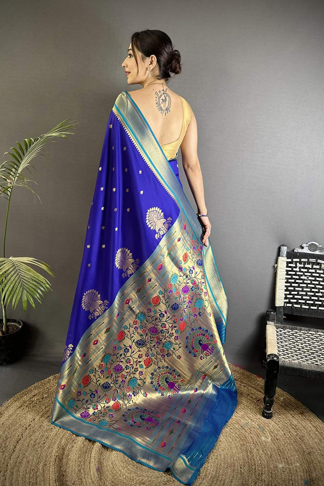 Royal Blue Paithani Woven Silk Saree (ND303)