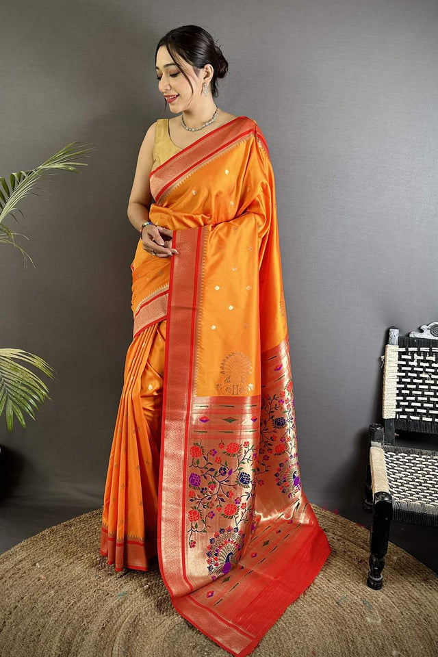 Orange Paithani Woven Silk Saree (ND305)
