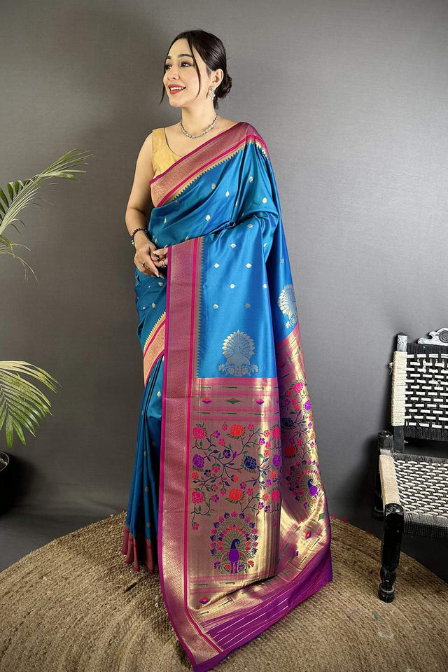 Turquoise Paithani Woven Silk Saree (ND306)