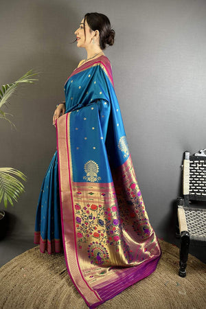 Turquoise Paithani Woven Silk Saree (ND306)