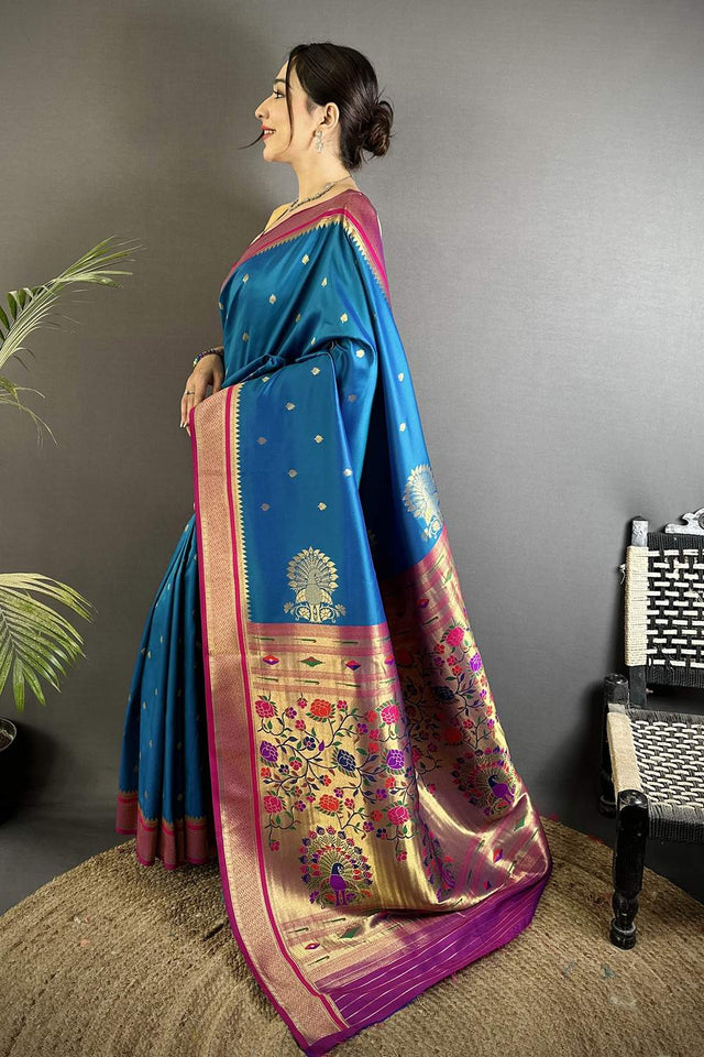 Turquoise Paithani Woven Silk Saree (ND306)