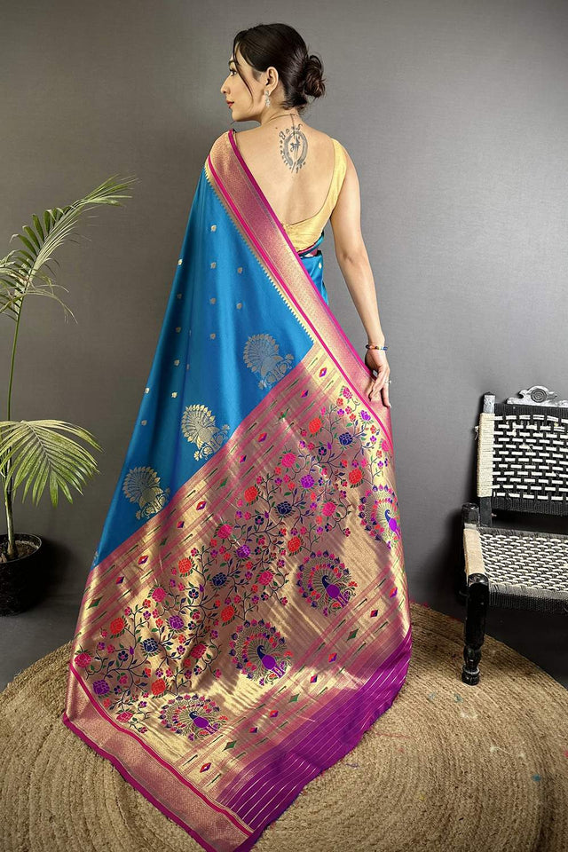 Turquoise Paithani Woven Silk Saree (ND306)