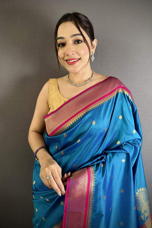 Turquoise Paithani Woven Silk Saree (ND306)