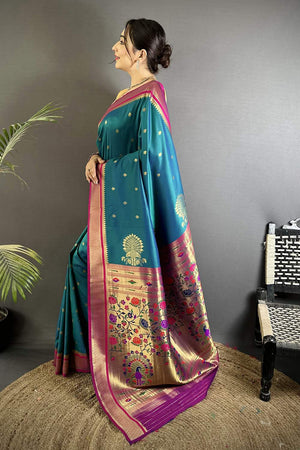 Turquoise Paithani Woven Silk Saree (ND307)
