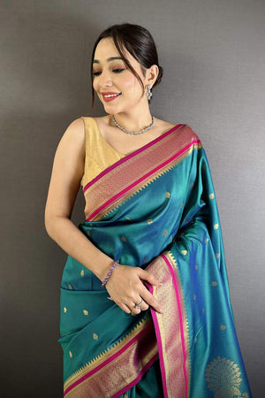 Turquoise Paithani Woven Silk Saree (ND307)